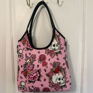 Pink Ed hardy Skull & Rose Shoulder Bag